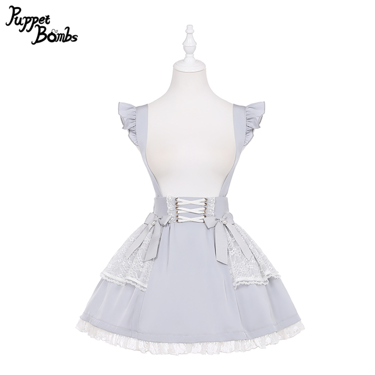 画像1: 【PuppetBombs】Q208 レーシーティアードサス付きスカート (1)