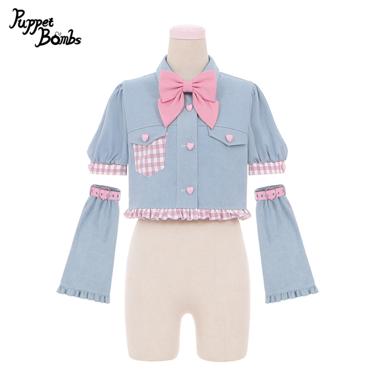 画像1: 【PuppetBombs】Q222 ハートデニムガールトップス【30%OFF】 (1)