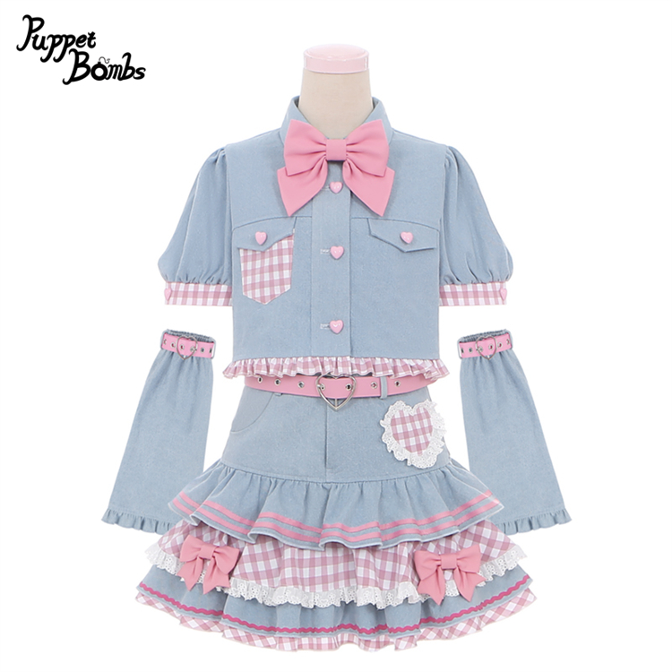 画像2: 【PuppetBombs】Q222 ハートデニムガールトップス【30%OFF】 (2)