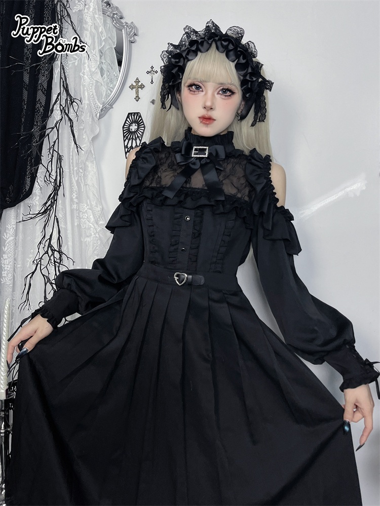 画像11: 【PuppetBombs】Q302 オープンショルダープリーツロングワンピース (11)