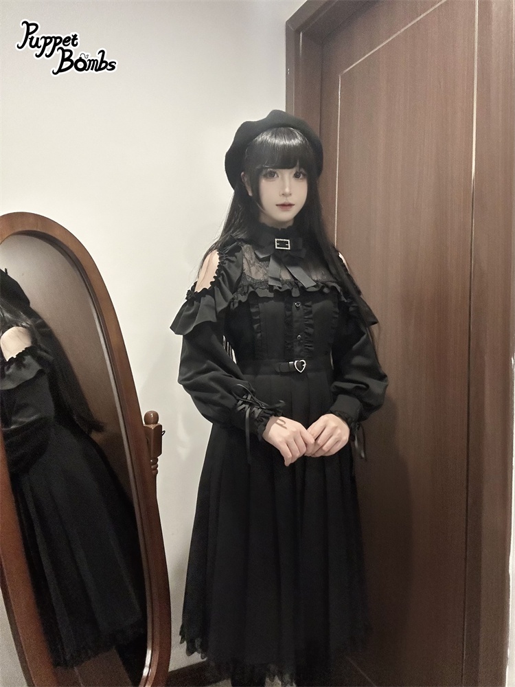 画像12: 【PuppetBombs】Q302 オープンショルダープリーツロングワンピース (12)