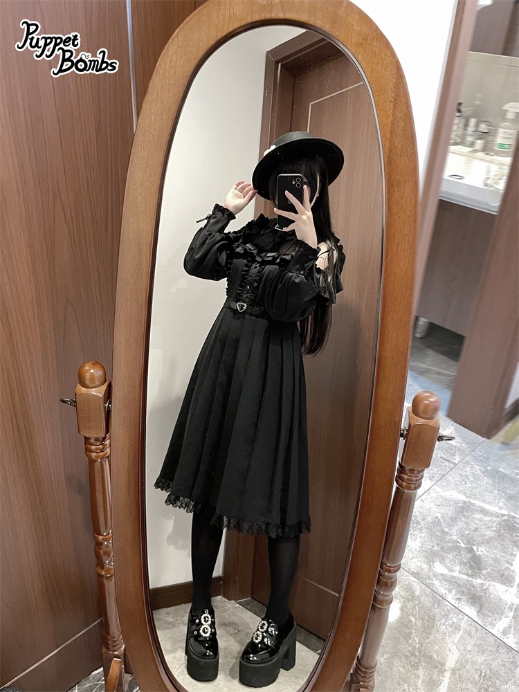 画像14: 【PuppetBombs】Q302 オープンショルダープリーツロングワンピース (14)