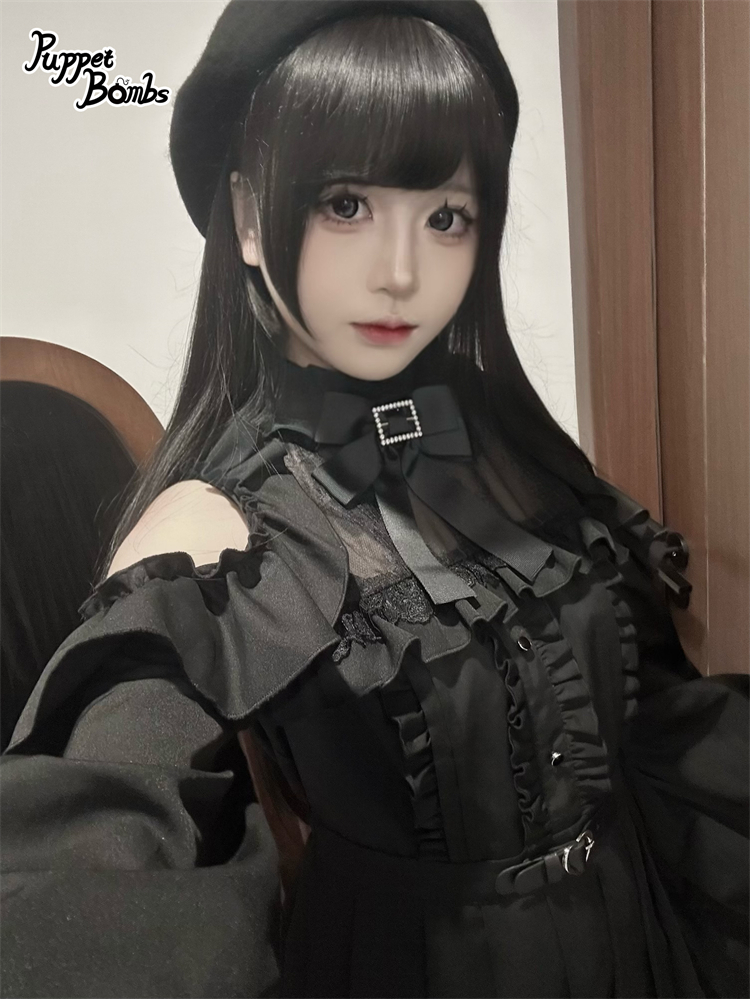 画像15: 【PuppetBombs】Q302 オープンショルダープリーツロングワンピース (15)