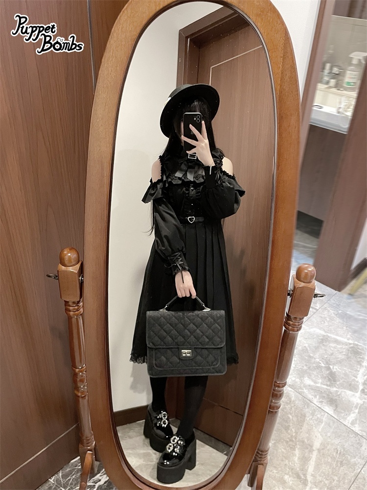 画像19: 【PuppetBombs】Q302 オープンショルダープリーツロングワンピース (19)