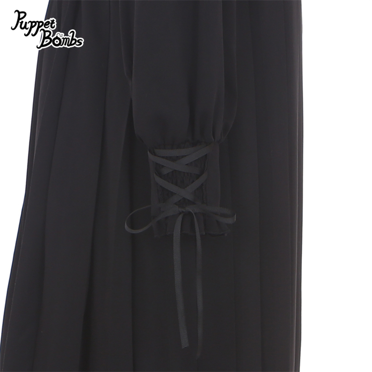 画像4: 【PuppetBombs】Q302 オープンショルダープリーツロングワンピース (4)