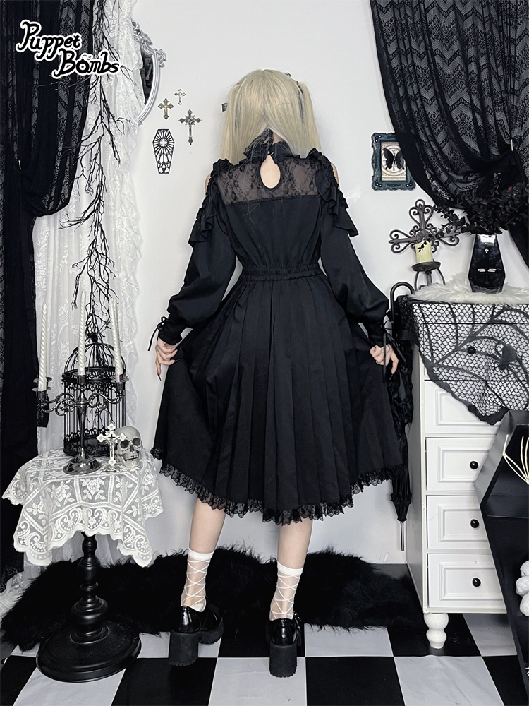 画像9: 【PuppetBombs】Q302 オープンショルダープリーツロングワンピース (9)