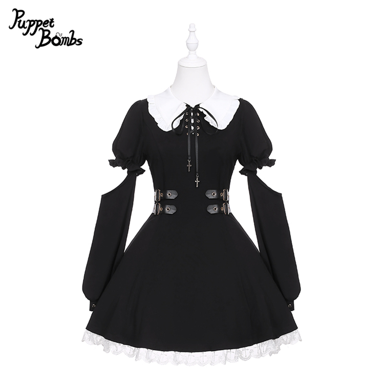 画像2: 【PuppetBombs】Q303 2Wayお袖ベルトデザインワンピース【30%OFF】 (2)