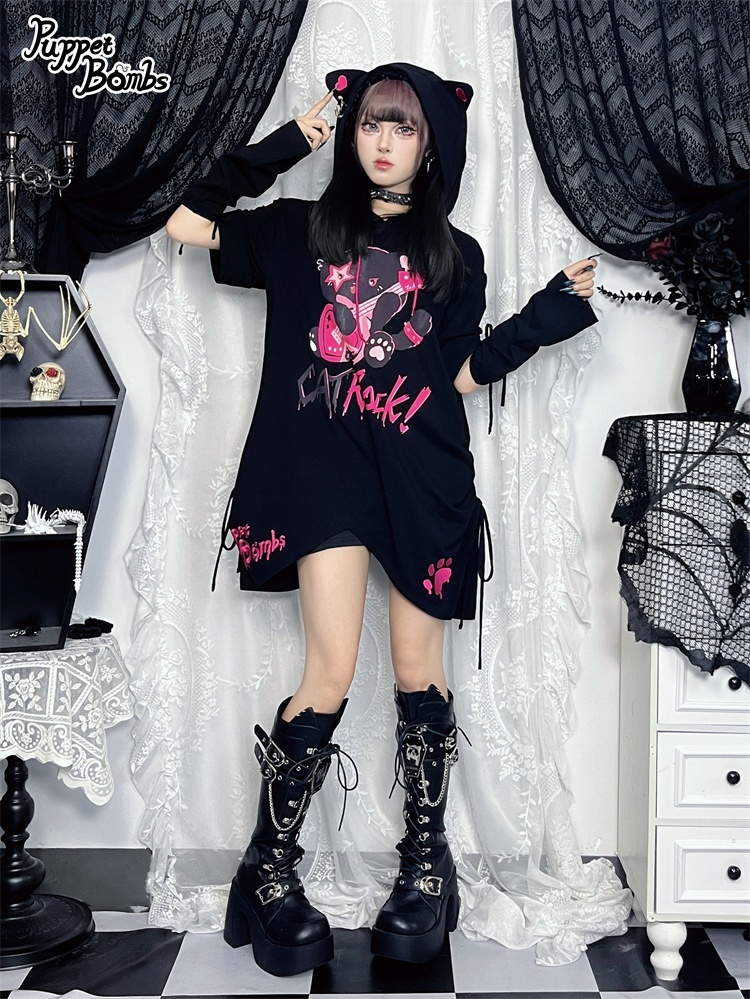 画像5: 【PuppetBombs】Q306 CAT ROCKねこみみフードワンピース【30%OFF】 (5)