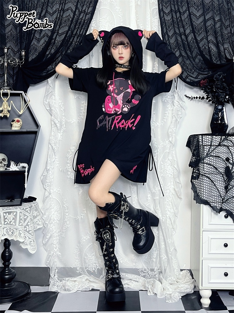 画像6: 【PuppetBombs】Q306 CAT ROCKねこみみフードワンピース【30%OFF】 (6)