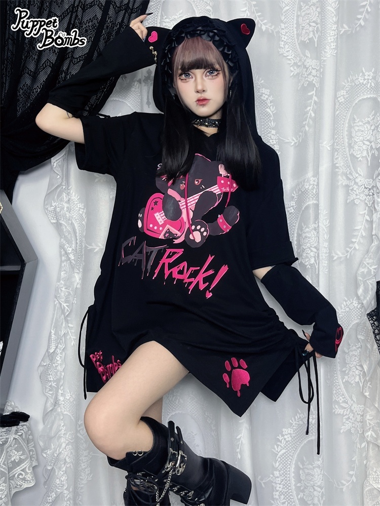 画像3: 【PuppetBombs】Q306 CAT ROCKねこみみフードワンピース【30%OFF】 (3)