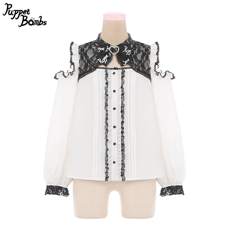 画像1: 【PuppetBombs】Q33 胸空きレーシーオフショルブラウス (1)