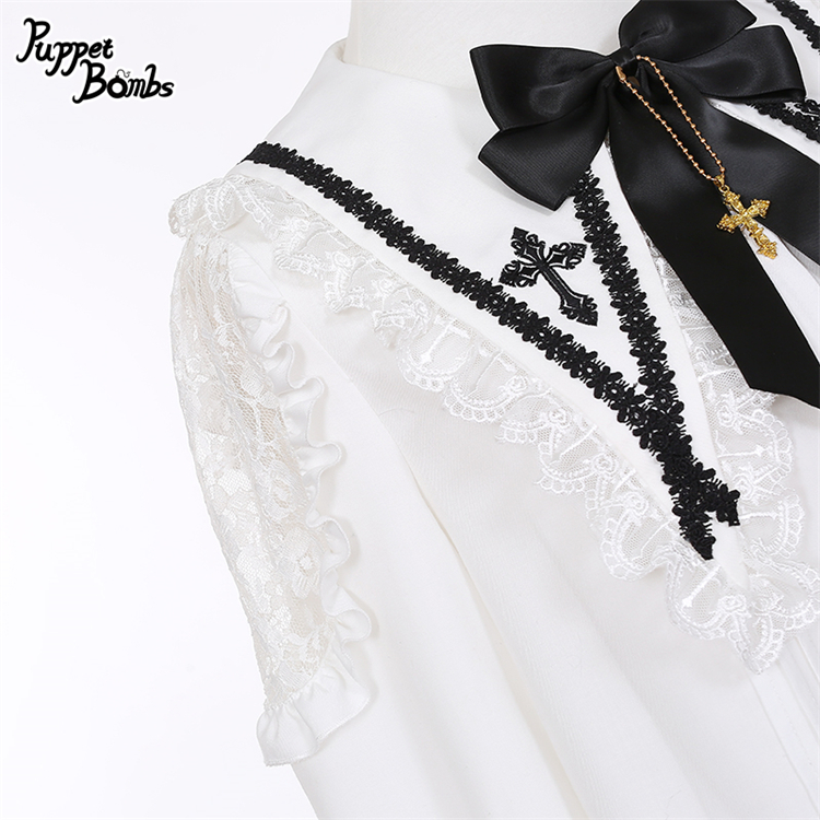 画像3: 【PuppetBombs】Q364 ショルダーレースクロスカラーブラウス (3)