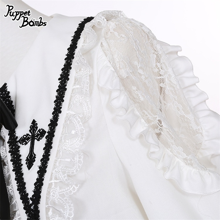 画像4: 【PuppetBombs】Q364 ショルダーレースクロスカラーブラウス (4)