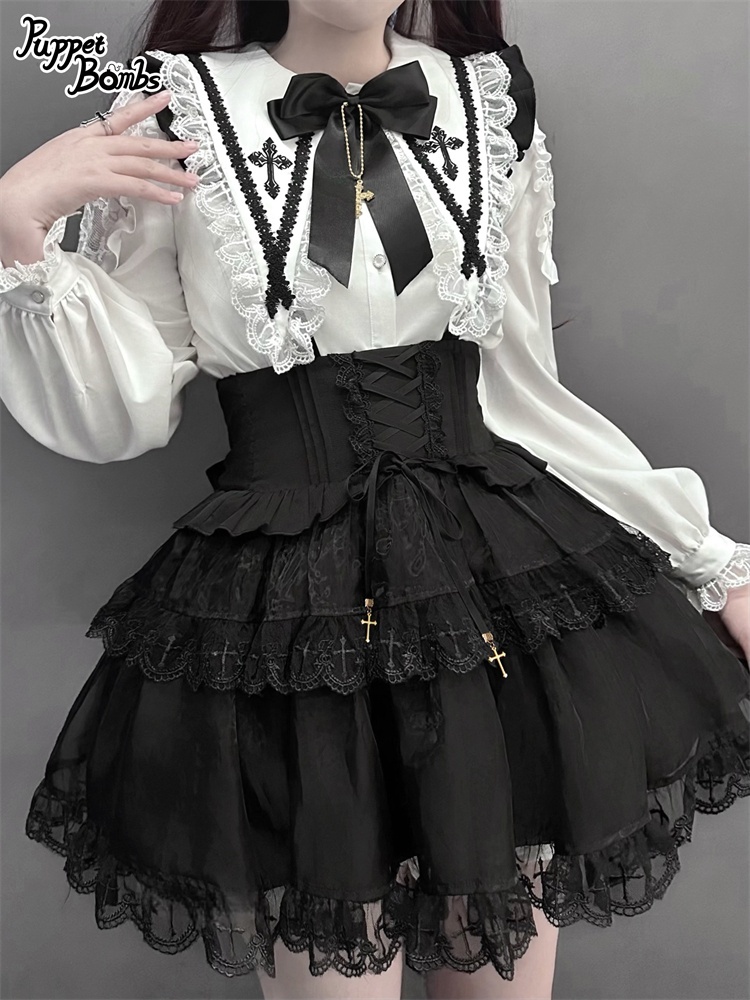 画像6: 【PuppetBombs】Q364 ショルダーレースクロスカラーブラウス (6)