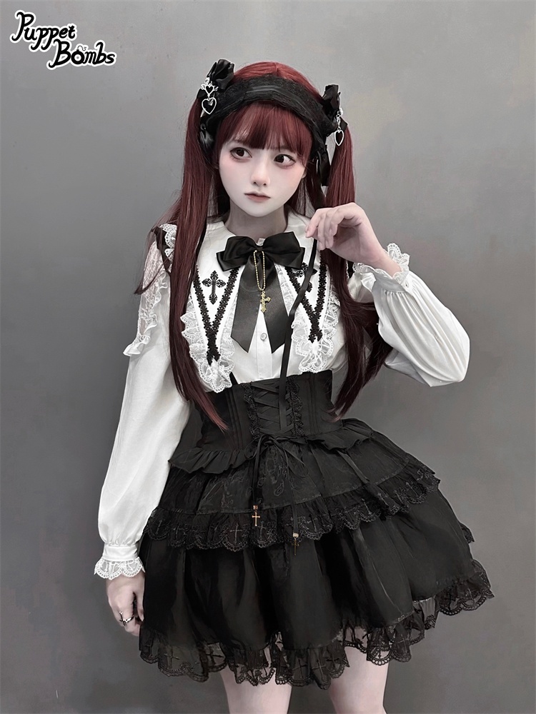 画像8: 【PuppetBombs】Q364 ショルダーレースクロスカラーブラウス (8)