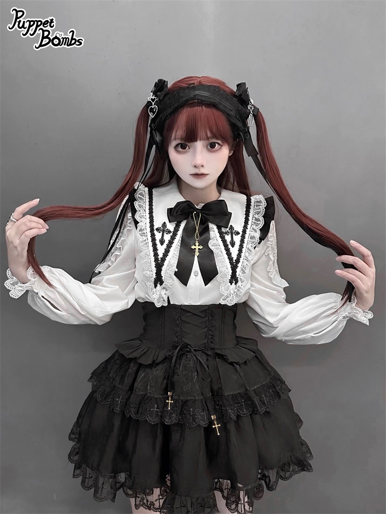 画像7: 【PuppetBombs】Q364 ショルダーレースクロスカラーブラウス (7)