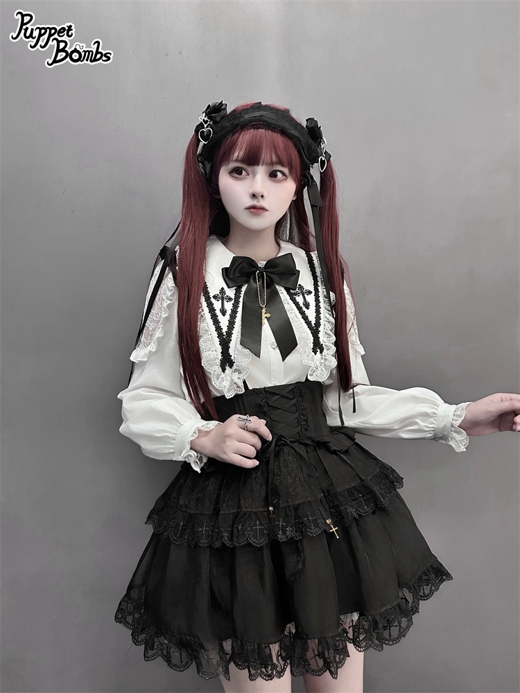 画像9: 【PuppetBombs】Q364 ショルダーレースクロスカラーブラウス (9)