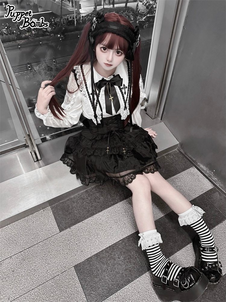 画像14: 【PuppetBombs】Q364 ショルダーレースクロスカラーブラウス (14)