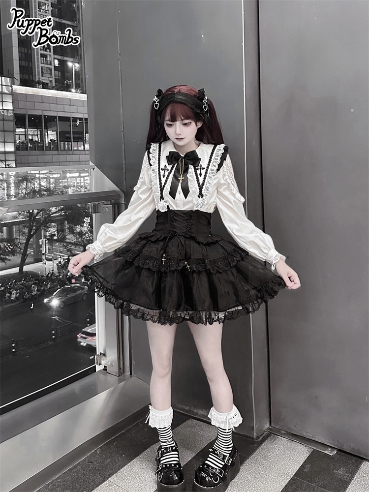 画像11: 【PuppetBombs】Q364 ショルダーレースクロスカラーブラウス (11)