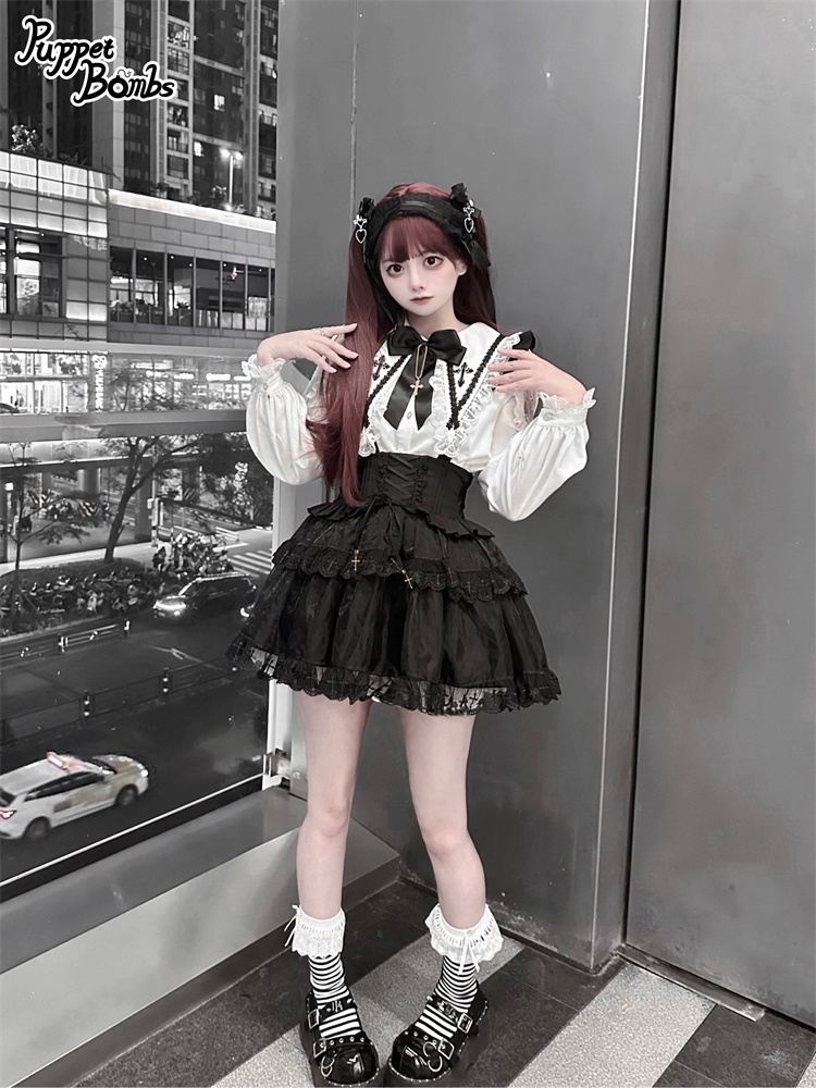 画像12: 【PuppetBombs】Q364 ショルダーレースクロスカラーブラウス (12)