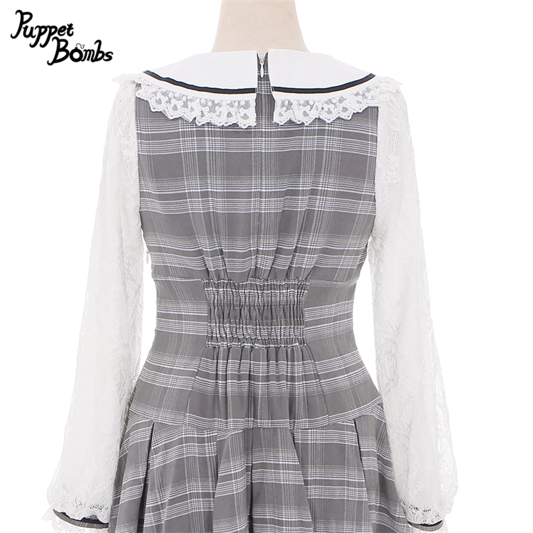 画像4: 【PuppetBombs】Q385 ハートボタンチェックレイヤード風セットアップ (4)