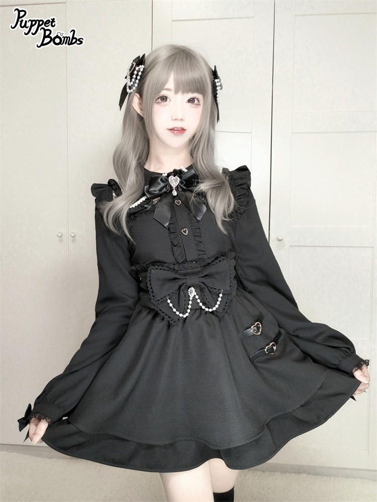 画像9: 【PuppetBombs】Q388 ベルトデザインリボンフレアスカート (9)