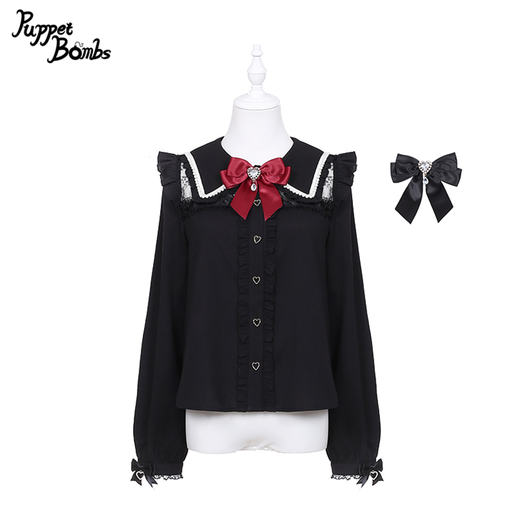 画像1: 【PuppetBombs】Q387 肩フリルボタンブラウス (1)