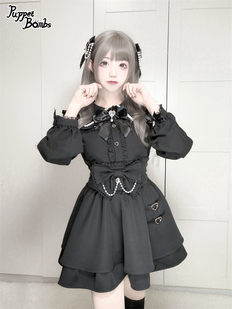 画像10: 【PuppetBombs】Q388 ベルトデザインリボンフレアスカート (10)