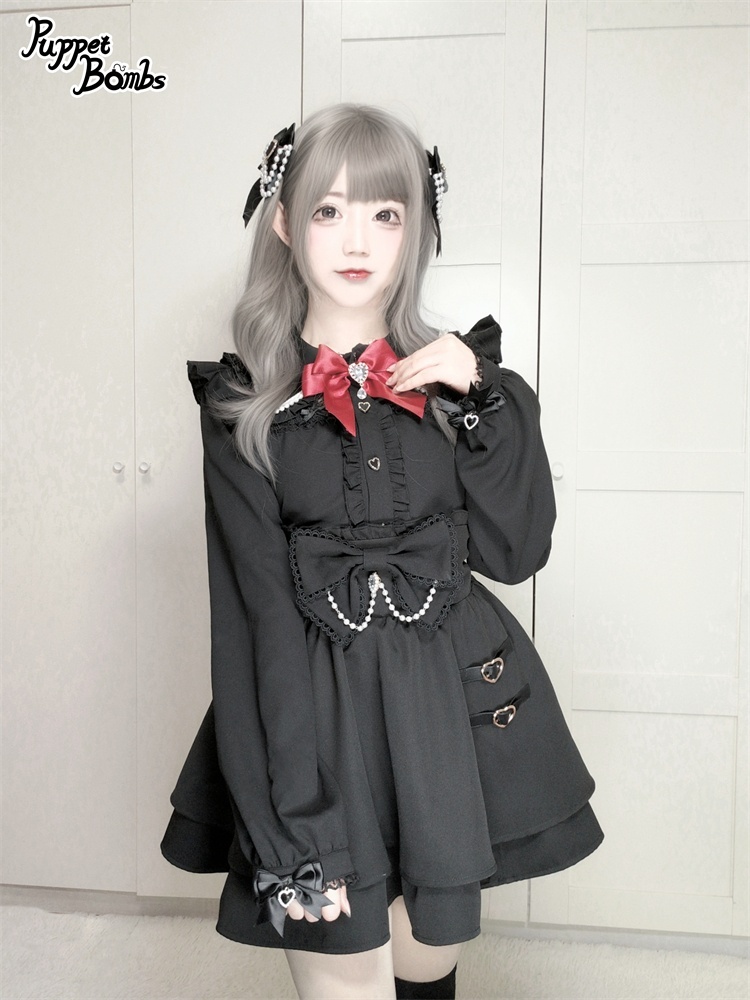 画像7: 【PuppetBombs】Q388 ベルトデザインリボンフレアスカート (7)