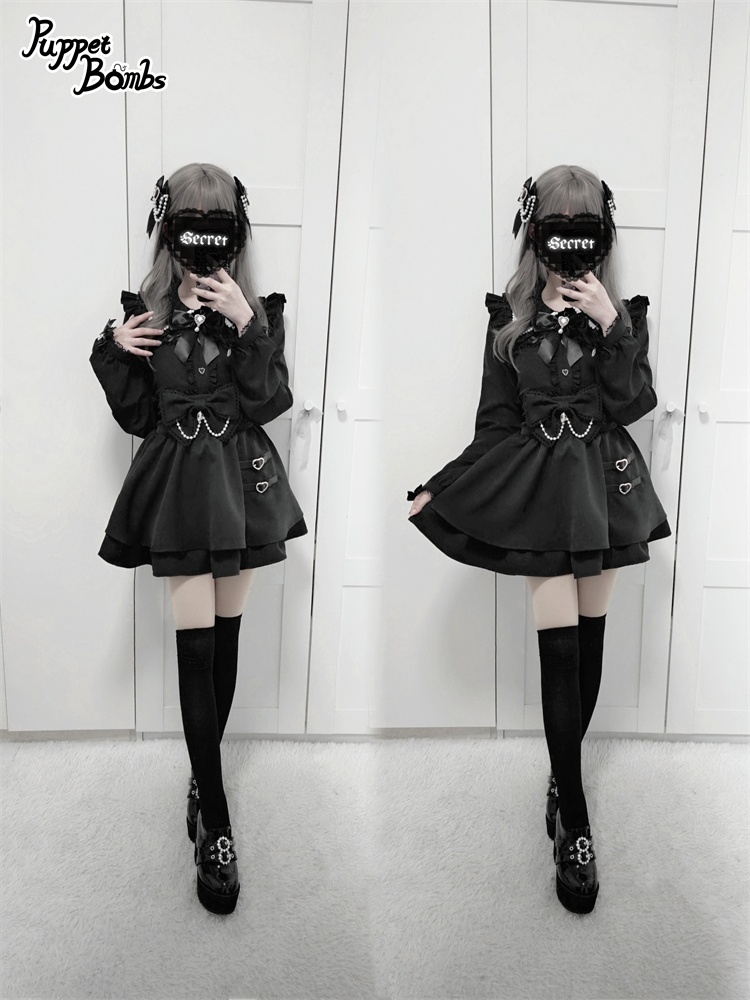 画像14: 【PuppetBombs】Q388 ベルトデザインリボンフレアスカート (14)