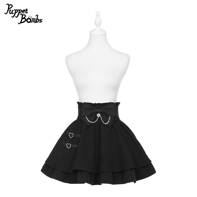 画像1: 【PuppetBombs】Q388 ベルトデザインリボンフレアスカート (1)