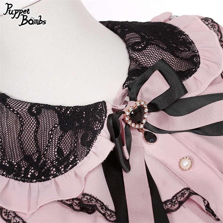 画像2: 【PuppetBombs】Q392 レース重ね襟リボンブラウス (2)