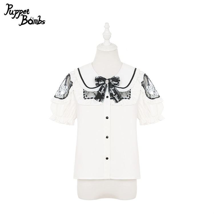 画像1: 【PuppetBombs】Q403 レース切り替えパフ袖ブラウス (1)