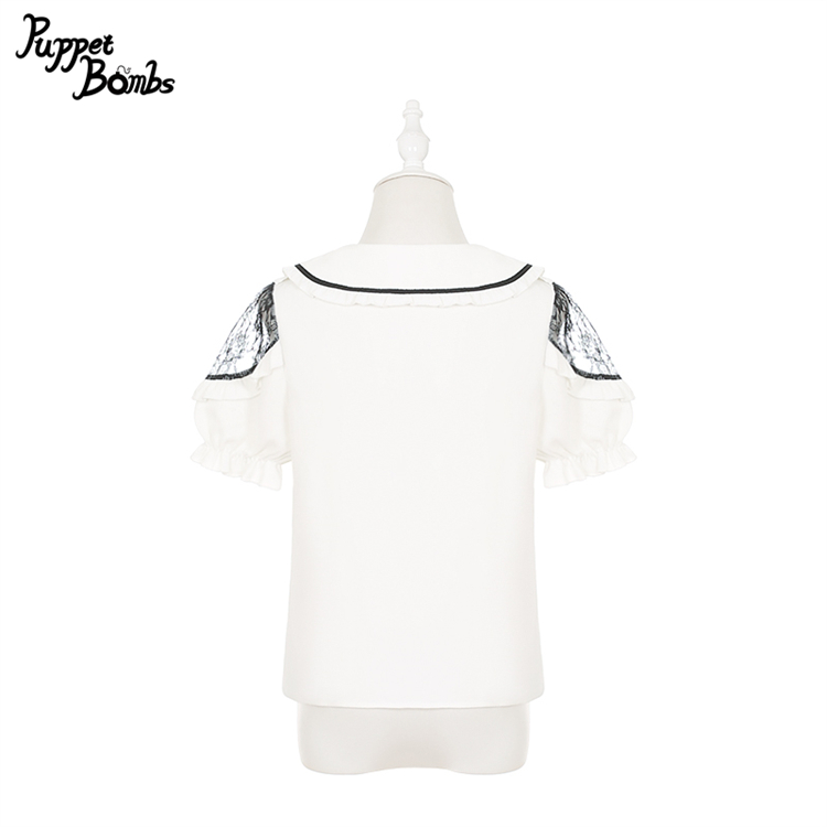 画像2: 【PuppetBombs】Q403 レース切り替えパフ袖ブラウス (2)