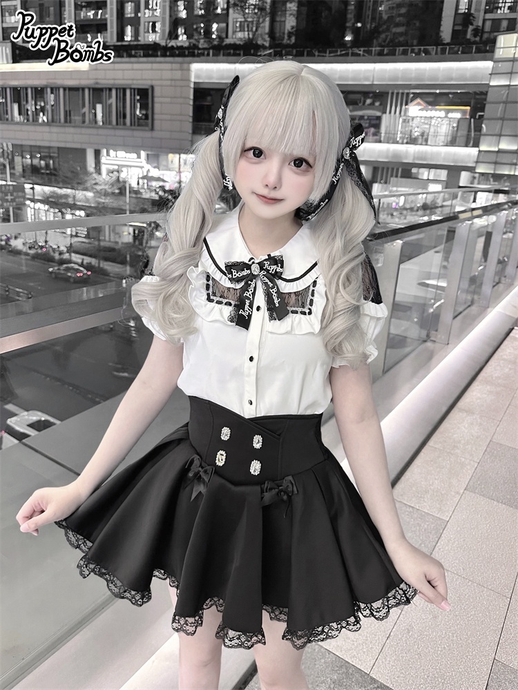 画像7: 【PuppetBombs】Q403 レース切り替えパフ袖ブラウス (7)