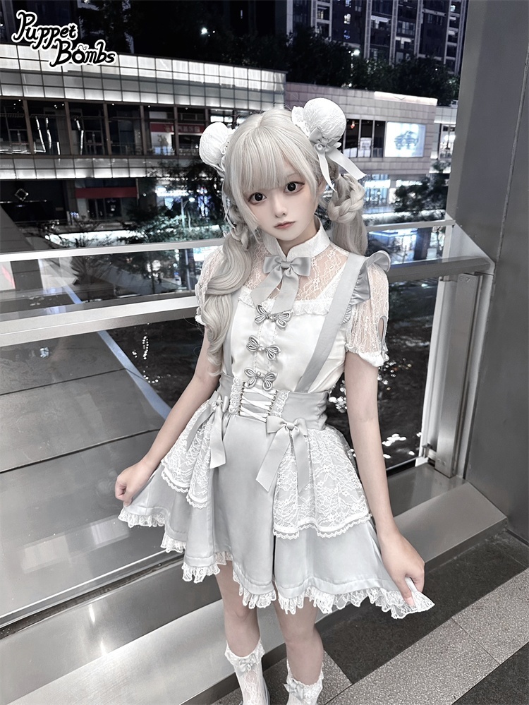 画像8: 【PuppetBombs】Q207 デコルテレーシーパフ袖チャイナトップス (8)