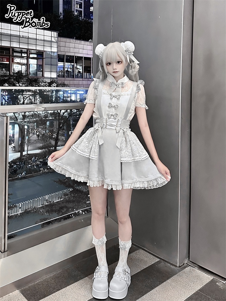 画像9: 【PuppetBombs】Q207 デコルテレーシーパフ袖チャイナトップス (9)