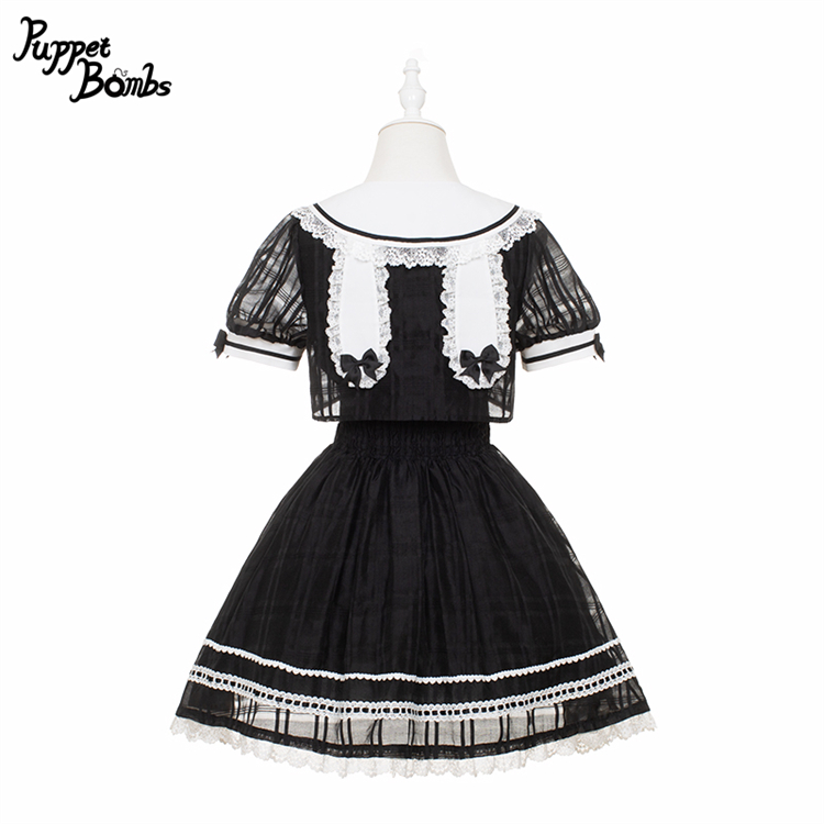 画像2: 【PuppetBombs】Q433シアーチェックレイヤード風ワンピース (2)