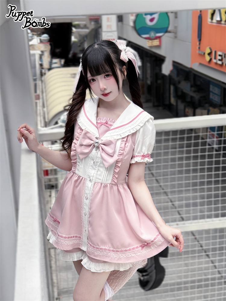 画像6: 【PuppetBombs】Q448はしごレースリボンセーラーセットアップ (6)