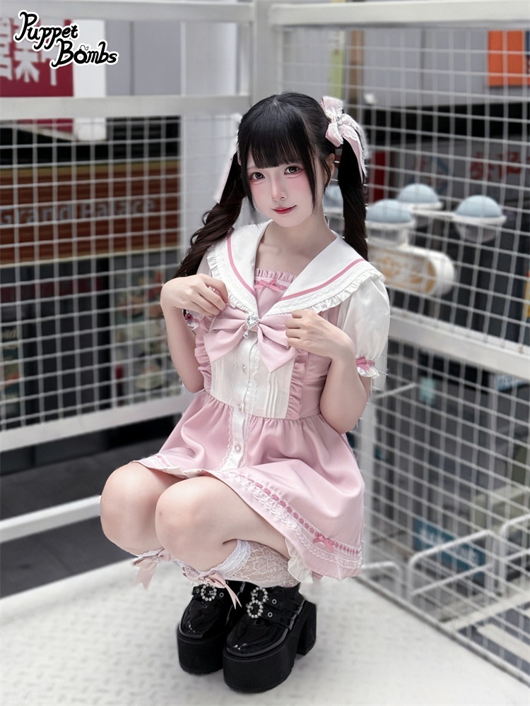 画像9: 【PuppetBombs】Q448はしごレースリボンセーラーセットアップ (9)
