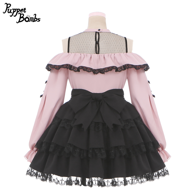 画像3: 【PuppetBombs】Q60 リボン風オフショルレーストップス (3)