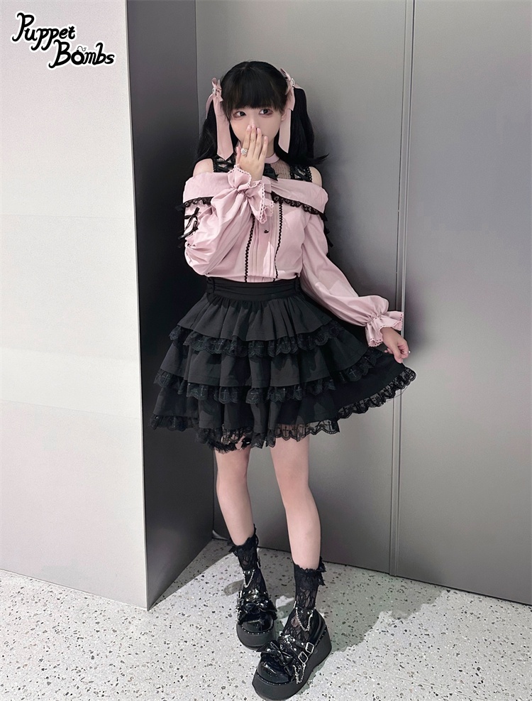 画像11: 【PuppetBombs】Q60 リボン風オフショルレーストップス (11)