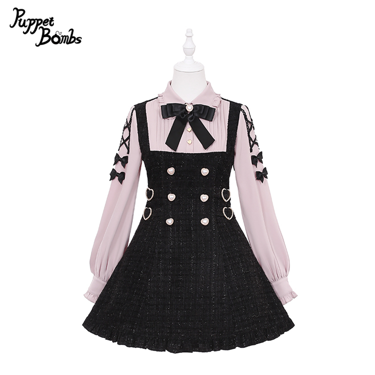 画像1: 【PuppetBombs】Q65 レイヤード風ツイードワンピース (1)