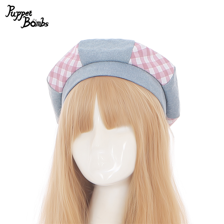 画像2: 【PuppetBombs】QS100 デニム×チェックリボンベレー帽【30%OFF】 (2)