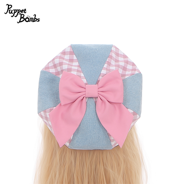 画像1: 【PuppetBombs】QS100 デニム×チェックリボンベレー帽【30%OFF】 (1)