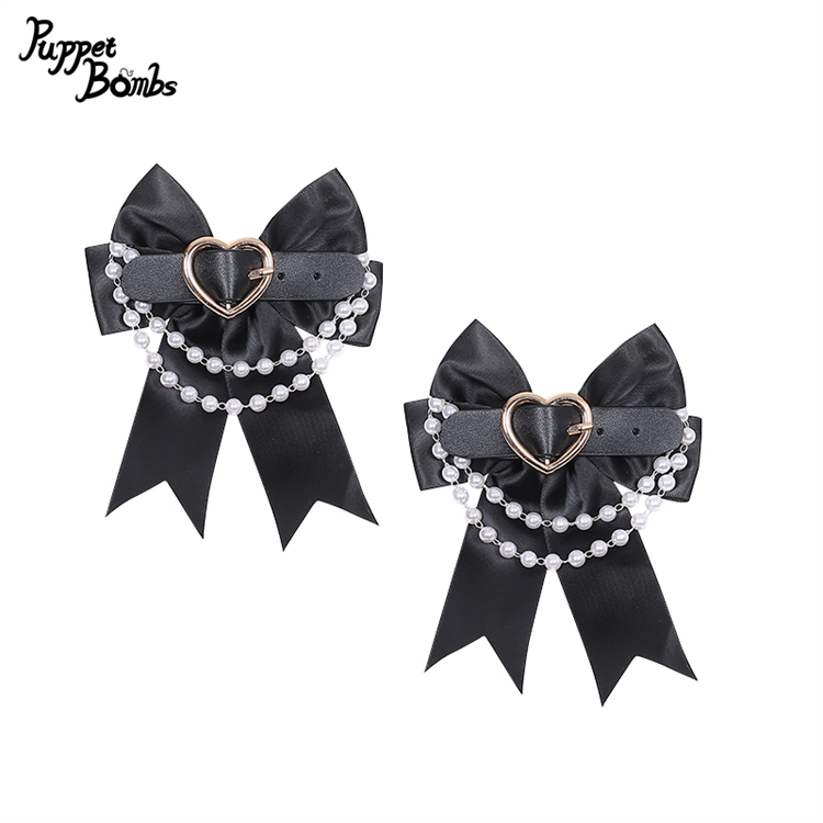 画像1: 【PuppetBombs】QS155 パールチェーンリボンヘアクリップセット (1)