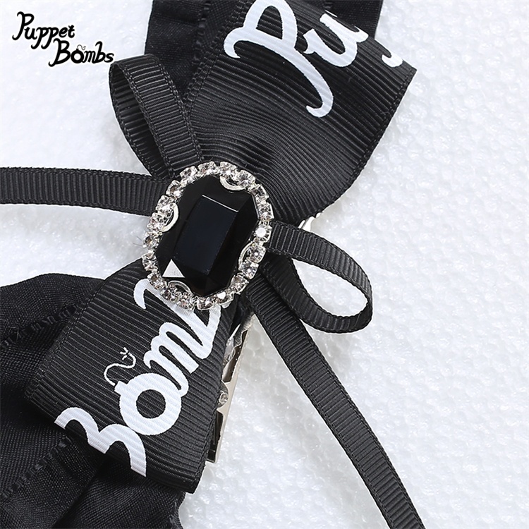 画像2: 【PuppetBombs】QS156 ロゴプリントリボンビジューヘアクリップセット (2)