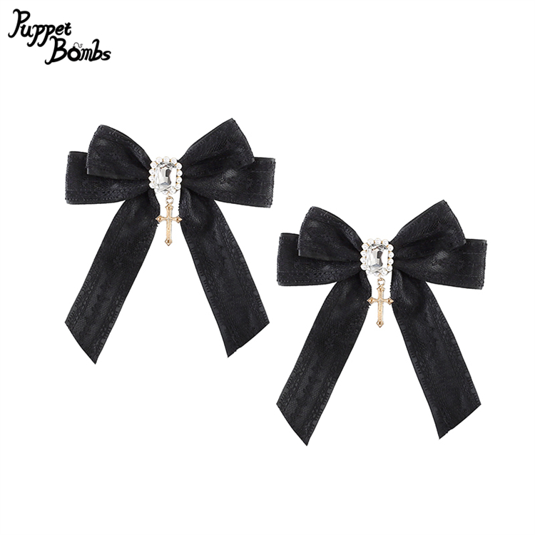 画像1: 【PuppetBombs】QS161 レース使い十字架リボンクリップ (1)