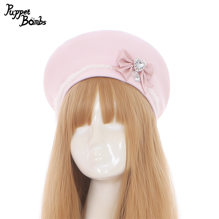 画像1: 【PuppetBombs】QS44 リボン×ファーベレー帽 (1)