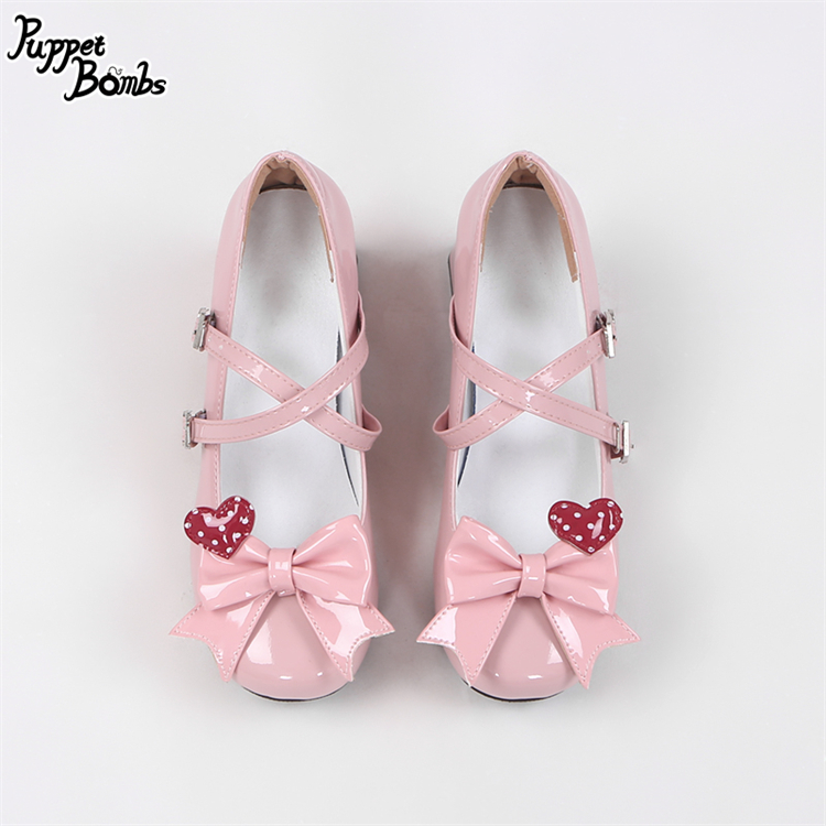 画像4: 【PuppetBombs】QZ9 ドットハート×リボン付きダブルストラップパンプス【本店•通販限定】【30%OFF】 (4)